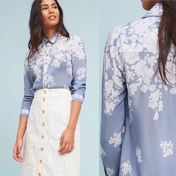 Maeve By Anthro Rosalee Silk Shirt Floral Size 6
